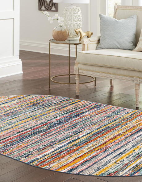 Multicolor 5' 3 x 8' Gemstone Oval Area Rug Polypropylene Contemporary Carpet Easy Clean Stain Resistant for Home Design Decorating for Sale at Rug Engine