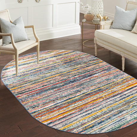 Multicolor 5' 3 x 8' Gemstone Oval Area Rug Polypropylene Contemporary Carpet Easy Clean Stain Resistant for Home Design Decorating for Sale at Rug Engine