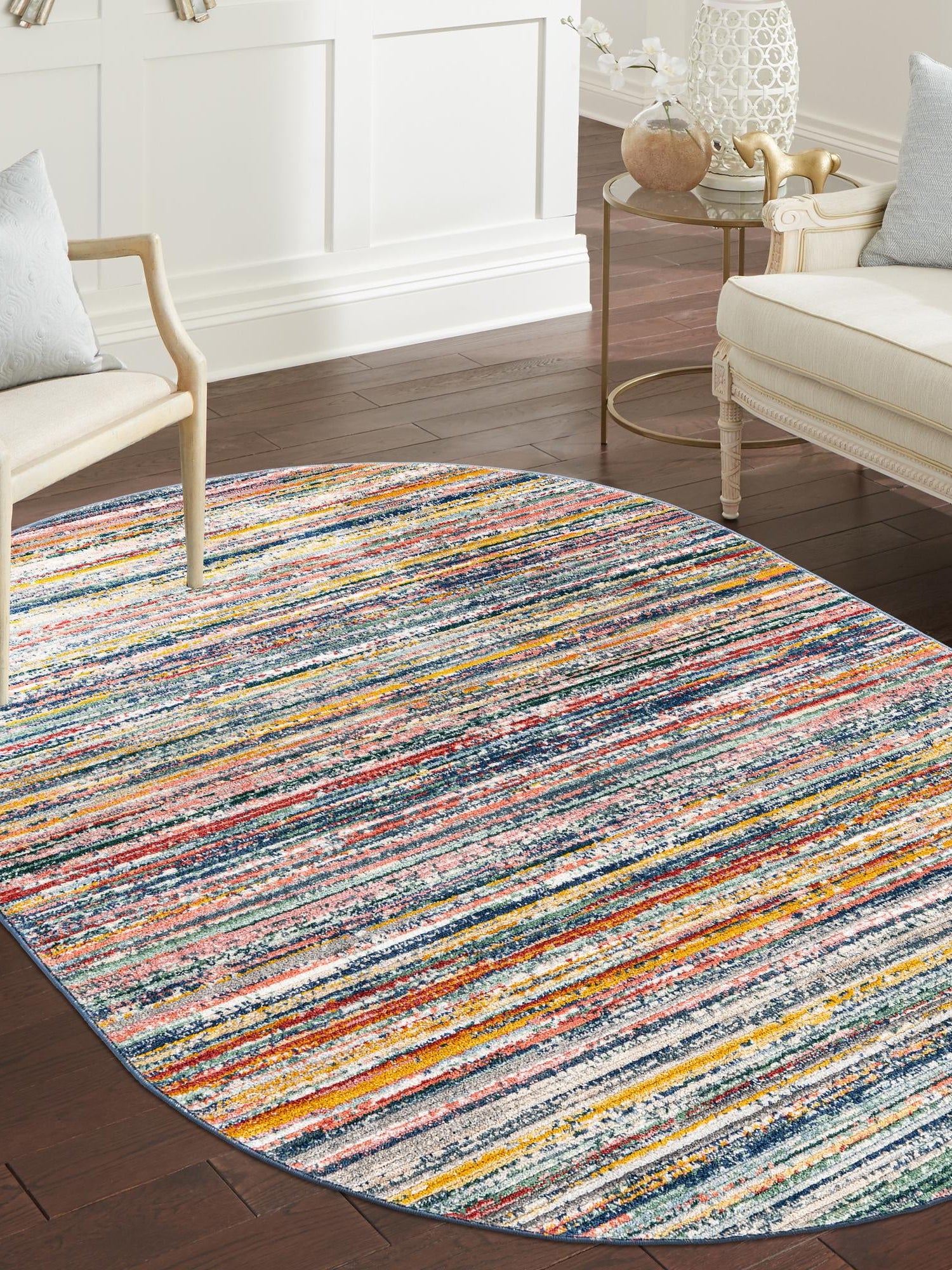 Multicolor 4' 1 x 6' 3 Gemstone Oval Area Rug Polypropylene Contemporary Carpet Easy Clean Stain Resistant for Home Design Decorating for Sale at Rug Engine