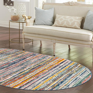 Multicolor 5' 3 x 8' Gemstone Oval Area Rug Polypropylene Contemporary Carpet Easy Clean Stain Resistant for Home Design Decorating for Sale at Rug Engine