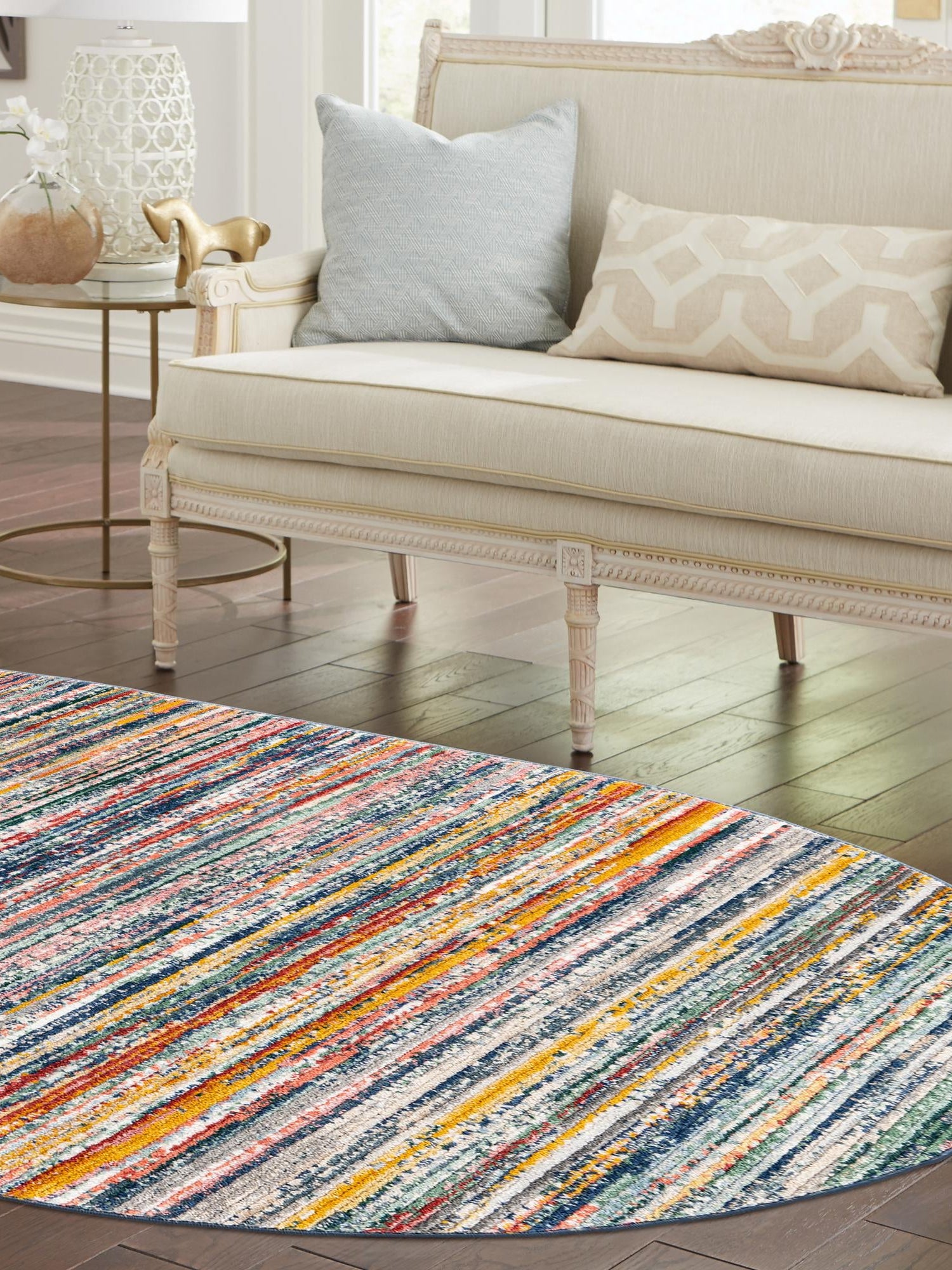 Multicolor 4' 1 x 6' 3 Gemstone Oval Area Rug Polypropylene Contemporary Carpet Easy Clean Stain Resistant for Home Design Decorating for Sale at Rug Engine