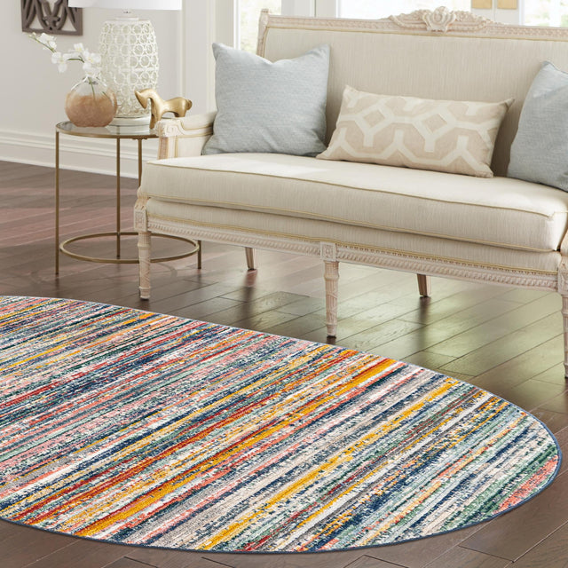 Multicolor 7' 10 x 10' 2 Gemstone Oval Area Rug Polypropylene Contemporary Carpet Easy Clean Stain Resistant for Home Design Decorating for Sale at Rug Engine