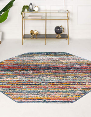 Multicolor 7' 3 x 7' 3 Gemstone Octagon Area Rug Polypropylene Contemporary Carpet Easy Clean Stain Resistant for Home Design Decorating for Sale at Rug Engine