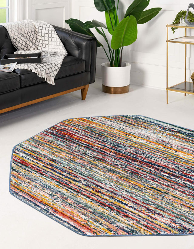 Multicolor 7' 3 x 7' 3 Gemstone Octagon Area Rug Polypropylene Contemporary Carpet Easy Clean Stain Resistant for Home Design Decorating for Sale at Rug Engine