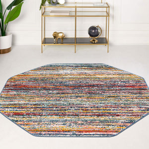 Multicolor 7' 3 x 7' 3 Gemstone Octagon Area Rug Polypropylene Contemporary Carpet Easy Clean Stain Resistant for Home Design Decorating for Sale at Rug Engine