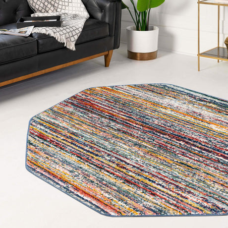 Multicolor 7' 3 x 7' 3 Gemstone Octagon Area Rug Polypropylene Contemporary Carpet Easy Clean Stain Resistant for Home Design Decorating for Sale at Rug Engine