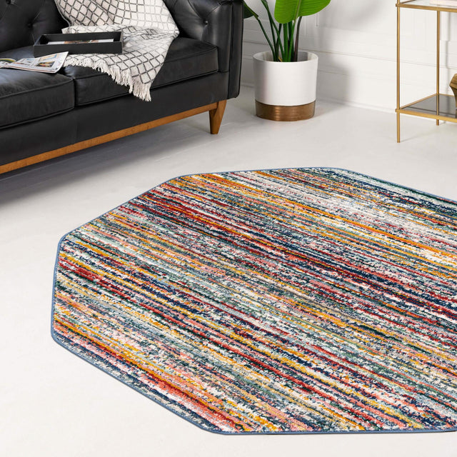 Multicolor 7' 3 x 7' 3 Gemstone Octagon Area Rug Polypropylene Contemporary Carpet Easy Clean Stain Resistant for Home Design Decorating for Sale at Rug Engine