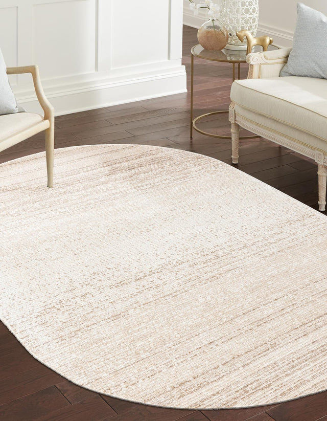 Ivory 5' 3 x 8' Gemstone Oval Area Rug Polypropylene Contemporary Carpet Easy Clean Stain Resistant for Home Design Decorating for Sale at Rug Engine