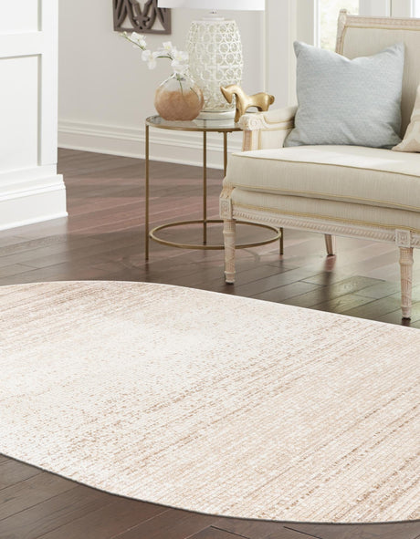 Ivory 4' 1 x 6' 3 Gemstone Oval Area Rug Polypropylene Contemporary Carpet Easy Clean Stain Resistant for Home Design Decorating for Sale at Rug Engine
