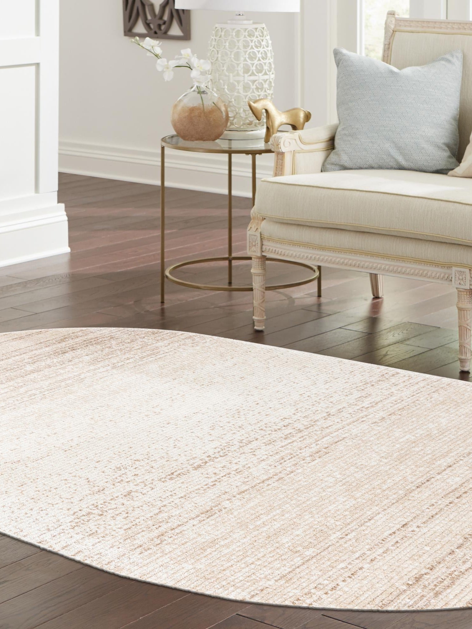 Ivory 5' 3 x 8' Gemstone Oval Area Rug Polypropylene Contemporary Carpet Easy Clean Stain Resistant for Home Design Decorating for Sale at Rug Engine