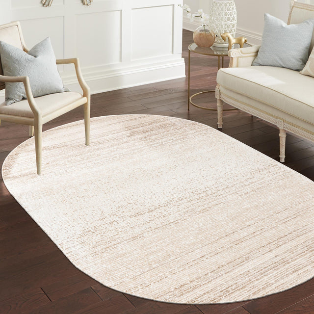 Ivory 4' 1 x 6' 3 Gemstone Oval Area Rug Polypropylene Contemporary Carpet Easy Clean Stain Resistant for Home Design Decorating for Sale at Rug Engine