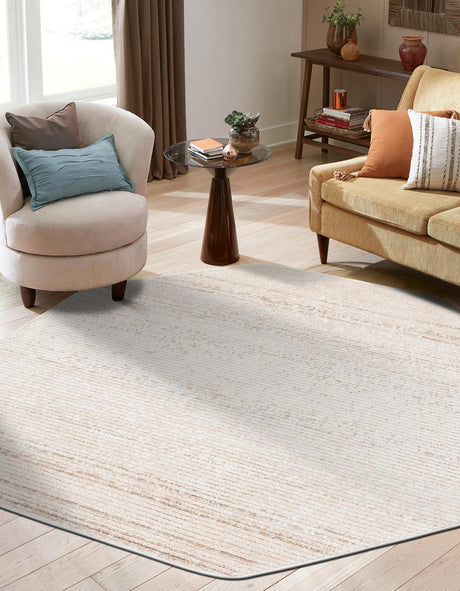 Ivory 7' 3 x 7' 3 Gemstone Octagon Area Rug Polypropylene Contemporary Carpet Easy Clean Stain Resistant for Home Design Decorating for Sale at Rug Engine