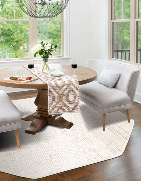 Ivory 4' 1 x 4' 1 Gemstone Octagon Area Rug Polypropylene Contemporary Carpet Easy Clean Stain Resistant for Home Design Decorating for Sale at Rug Engine