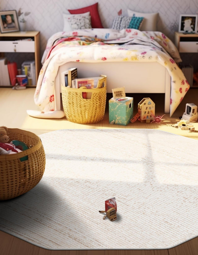 Ivory 4' 1 x 4' 1 Gemstone Octagon Area Rug Polypropylene Contemporary Carpet Easy Clean Stain Resistant for Home Design Decorating for Sale at Rug Engine