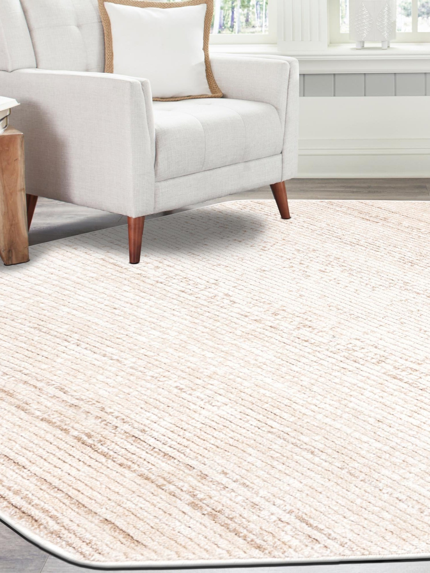 Ivory 4' 1 x 4' 1 Gemstone Octagon Area Rug Polypropylene Contemporary Carpet Easy Clean Stain Resistant for Home Design Decorating for Sale at Rug Engine