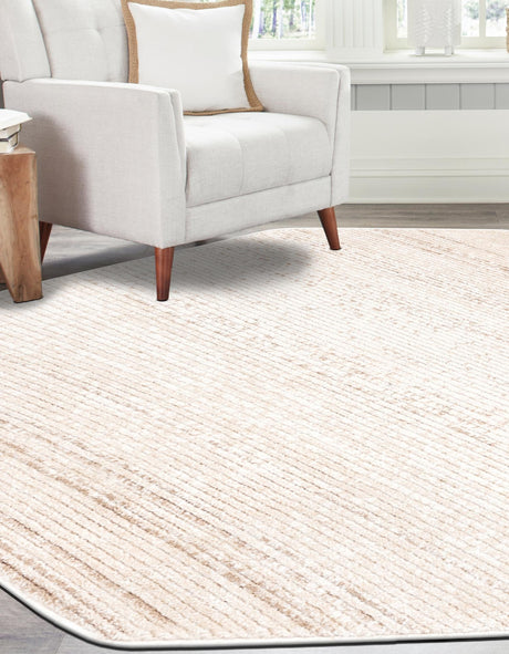 Ivory 4' 1 x 4' 1 Gemstone Octagon Area Rug Polypropylene Contemporary Carpet Easy Clean Stain Resistant for Home Design Decorating for Sale at Rug Engine