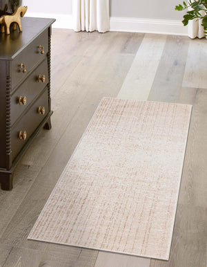 Ivory 2' 7 x 12' Gemstone Runner Area Rug Polypropylene Contemporary Carpet Easy Clean Stain Resistant for Home Design Decorating for Sale at Rug Engine