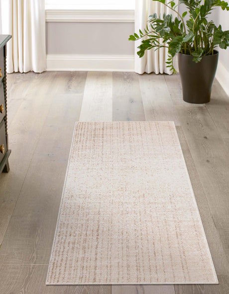 Ivory 2' 7 x 12' Gemstone Runner Area Rug Polypropylene Contemporary Carpet Easy Clean Stain Resistant for Home Design Decorating for Sale at Rug Engine