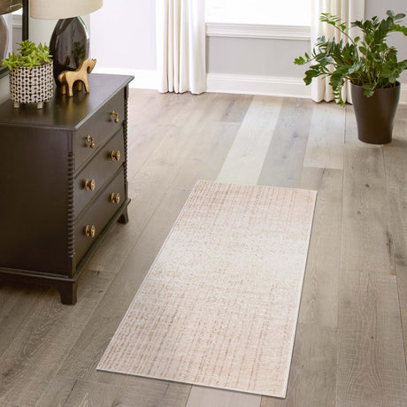 Ivory 2' 7 x 12' Gemstone Runner Area Rug Polypropylene Contemporary Carpet Easy Clean Stain Resistant for Home Design Decorating for Sale at Rug Engine