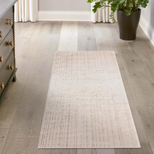 Ivory 2' 7 x 12' Gemstone Runner Area Rug Polypropylene Contemporary Carpet Easy Clean Stain Resistant for Home Design Decorating for Sale at Rug Engine