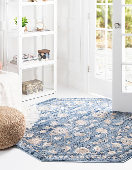 Blue 5' 3 x 5' 3 Boston Octagon Area Rug 55% Polypropylene & 45% Polyester Easy Clean Traditional Classical Carpet for Contemporary Living Dining Room Office Space for Sale at Rug Engine