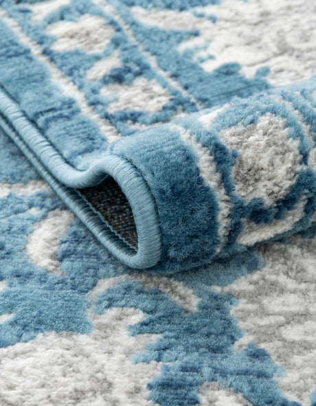 Blue 5' 3 x 5' 3 Boston Octagon Area Rug 55% Polypropylene & 45% Polyester Easy Clean Traditional Classical Carpet for Contemporary Living Dining Room Office Space for Sale at Rug Engine