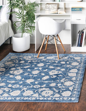 Blue 7' 10 x 7' 10 Boston Square Area Rug 55% Polypropylene & 45% Polyester Easy Clean Traditional Classical Carpet for Contemporary Living Dining Room Office Space for Sale at Rug Engine