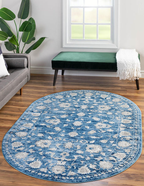 Blue 3' 3 x 5' 3 Boston Oval Area Rug 55% Polypropylene & 45% Polyester Easy Clean Traditional Classical Carpet for Contemporary Living Dining Room Office Space for Sale at Rug Engine