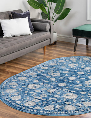 Blue 3' 3 x 5' 3 Boston Oval Area Rug 55% Polypropylene & 45% Polyester Easy Clean Traditional Classical Carpet for Contemporary Living Dining Room Office Space for Sale at Rug Engine