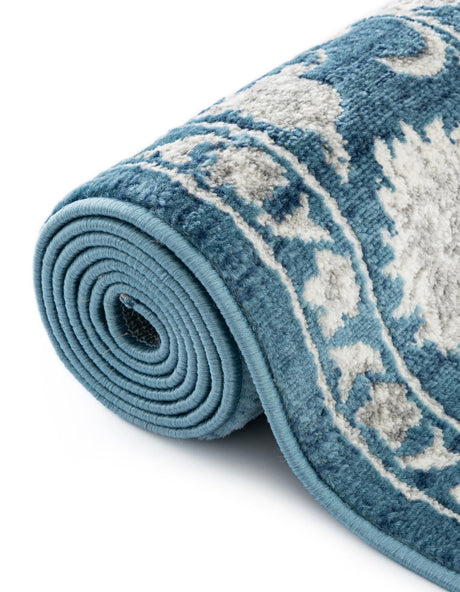 Blue 3' 3 x 5' 3 Boston Oval Area Rug 55% Polypropylene & 45% Polyester Easy Clean Traditional Classical Carpet for Contemporary Living Dining Room Office Space for Sale at Rug Engine