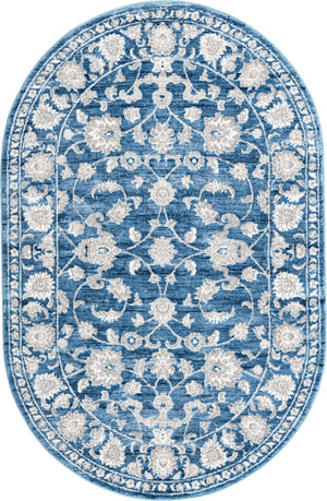 Blue 5' 3 x 8' Boston Oval Area Rug 55% Polypropylene & 45% Polyester Easy Clean Traditional Classical Carpet for Contemporary Living Dining Room Office Space for Sale at Rug Engine