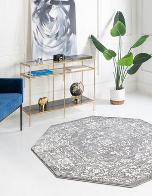 Gray 5' 3 x 5' 3 Boston Octagon Area Rug 55% Polypropylene & 45% Polyester Easy Clean Traditional Classical Carpet for Contemporary Living Dining Room Office Space for Sale at Rug Engine