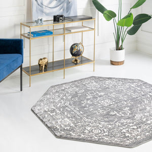 Gray 5' 3 x 5' 3 Boston Octagon Area Rug 55% Polypropylene & 45% Polyester Easy Clean Traditional Classical Carpet for Contemporary Living Dining Room Office Space for Sale at Rug Engine