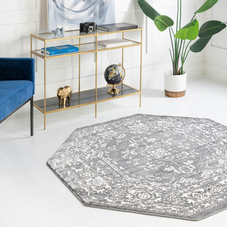 Gray 5' 3 x 5' 3 Boston Octagon Area Rug 55% Polypropylene & 45% Polyester Easy Clean Traditional Classical Carpet for Contemporary Living Dining Room Office Space for Sale at Rug Engine
