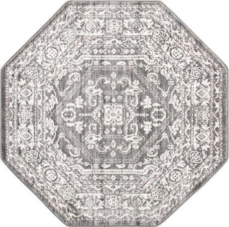 Gray 5' 3 x 5' 3 Boston Octagon Area Rug 55% Polypropylene & 45% Polyester Easy Clean Traditional Classical Carpet for Contemporary Living Dining Room Office Space for Sale at Rug Engine