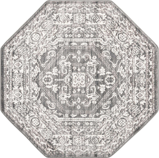 Gray 5' 3 x 5' 3 Boston Octagon Area Rug 55% Polypropylene & 45% Polyester Easy Clean Traditional Classical Carpet for Contemporary Living Dining Room Office Space for Sale at Rug Engine