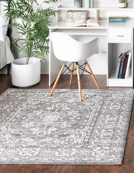 Gray 5' 3 x 5' 3 Boston Square Area Rug 55% Polypropylene & 45% Polyester Easy Clean Traditional Classical Carpet for Contemporary Living Dining Room Office Space for Sale at Rug Engine
