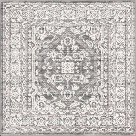 Gray 5' 3 x 5' 3 Boston Square Area Rug 55% Polypropylene & 45% Polyester Easy Clean Traditional Classical Carpet for Contemporary Living Dining Room Office Space for Sale at Rug Engine