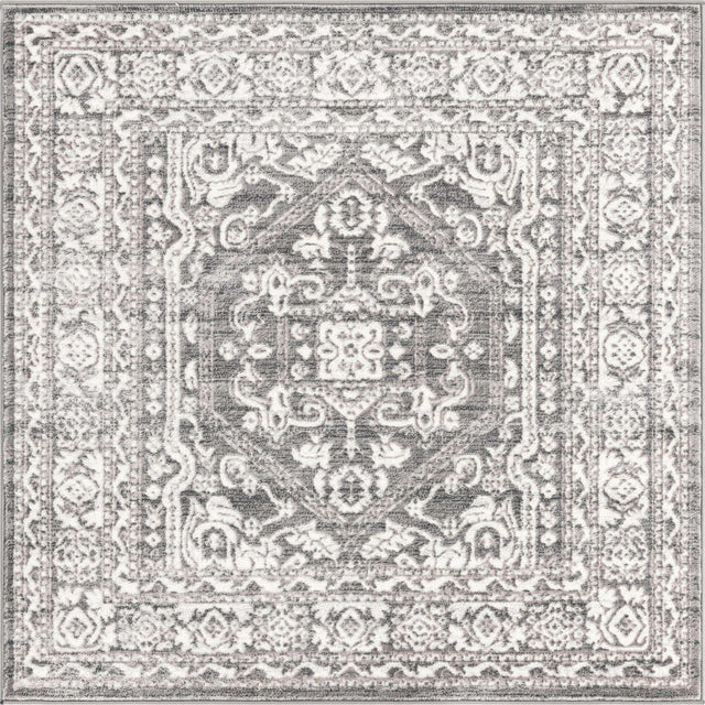 Gray 5' 3 x 5' 3 Boston Square Area Rug 55% Polypropylene & 45% Polyester Easy Clean Traditional Classical Carpet for Contemporary Living Dining Room Office Space for Sale at Rug Engine