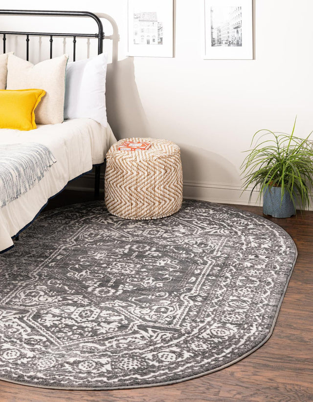 Gray 3' 3 x 5' 3 Boston Oval Area Rug 55% Polypropylene & 45% Polyester Easy Clean Traditional Classical Carpet for Contemporary Living Dining Room Office Space for Sale at Rug Engine