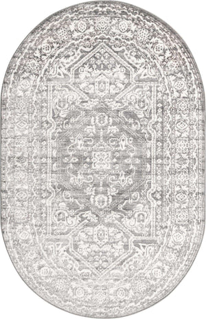 Gray 5' 3 x 8' Boston Oval Area Rug 55% Polypropylene & 45% Polyester Easy Clean Traditional Classical Carpet for Contemporary Living Dining Room Office Space for Sale at Rug Engine