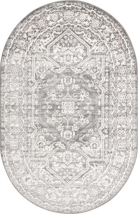 Gray 5' 3 x 8' Boston Oval Area Rug 55% Polypropylene & 45% Polyester Easy Clean Traditional Classical Carpet for Contemporary Living Dining Room Office Space for Sale at Rug Engine