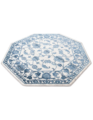 White Blue 5' 3 x 5' 3 Boston Octagon Area Rug 55% Polypropylene & 45% Polyester Easy Clean Traditional Classical Carpet for Contemporary Living Dining Room Office Space for Sale at Rug Engine