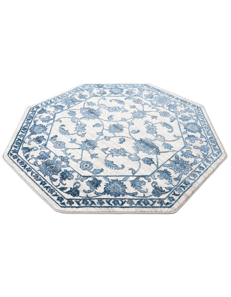 White Blue 5' 3 x 5' 3 Boston Octagon Area Rug 55% Polypropylene & 45% Polyester Easy Clean Traditional Classical Carpet for Contemporary Living Dining Room Office Space for Sale at Rug Engine