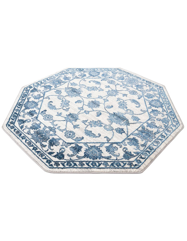 White Blue 5' 3 x 5' 3 Boston Octagon Area Rug 55% Polypropylene & 45% Polyester Easy Clean Traditional Classical Carpet for Contemporary Living Dining Room Office Space for Sale at Rug Engine