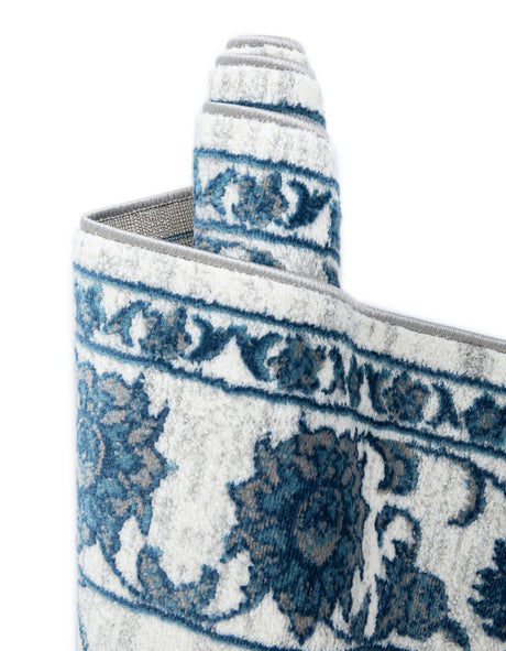 White Blue 5' 3 x 5' 3 Boston Octagon Area Rug 55% Polypropylene & 45% Polyester Easy Clean Traditional Classical Carpet for Contemporary Living Dining Room Office Space for Sale at Rug Engine