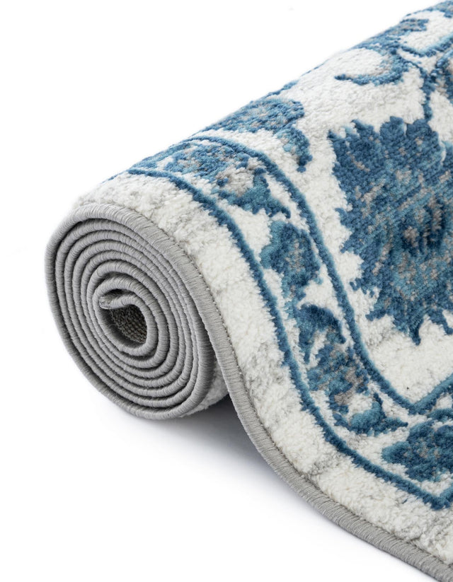 White Blue 5' 3 x 5' 3 Boston Octagon Area Rug 55% Polypropylene & 45% Polyester Easy Clean Traditional Classical Carpet for Contemporary Living Dining Room Office Space for Sale at Rug Engine