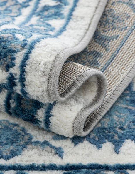 White Blue 5' 3 x 5' 3 Boston Octagon Area Rug 55% Polypropylene & 45% Polyester Easy Clean Traditional Classical Carpet for Contemporary Living Dining Room Office Space for Sale at Rug Engine