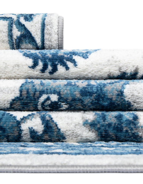 White Blue 5' 3 x 5' 3 Boston Octagon Area Rug 55% Polypropylene & 45% Polyester Easy Clean Traditional Classical Carpet for Contemporary Living Dining Room Office Space for Sale at Rug Engine