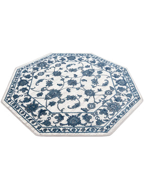 White Blue 5' 3 x 5' 3 Boston Octagon Area Rug 55% Polypropylene & 45% Polyester Easy Clean Traditional Classical Carpet for Contemporary Living Dining Room Office Space for Sale at Rug Engine